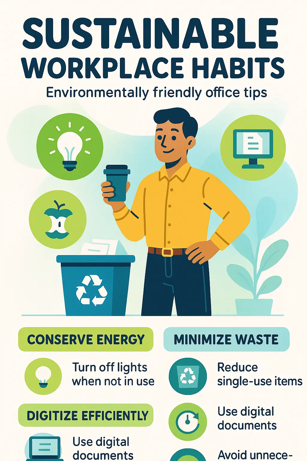 Informational Poster template on eco-friendly office habits
