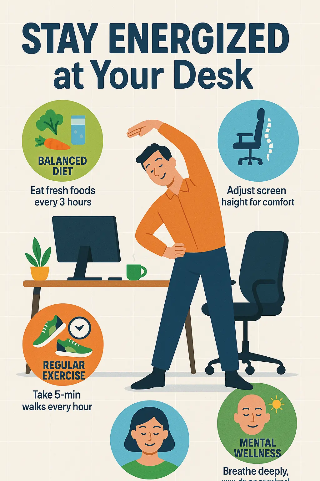 Informational Poster template promoting healthy office habits
