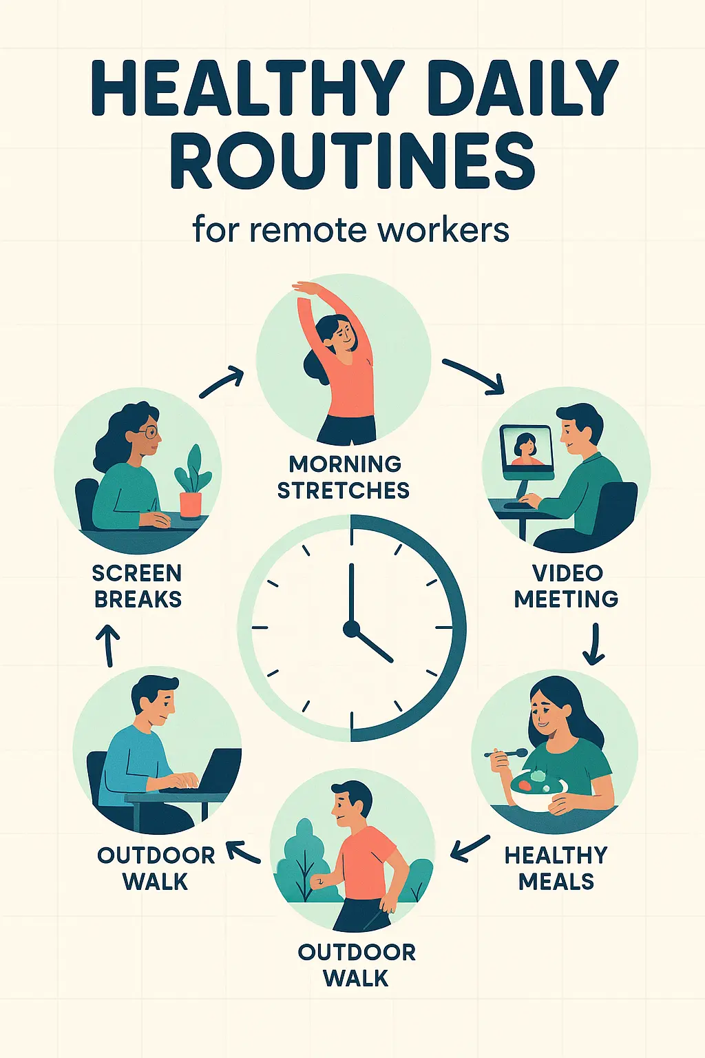 Informational Poster template showing remote worker daily routine