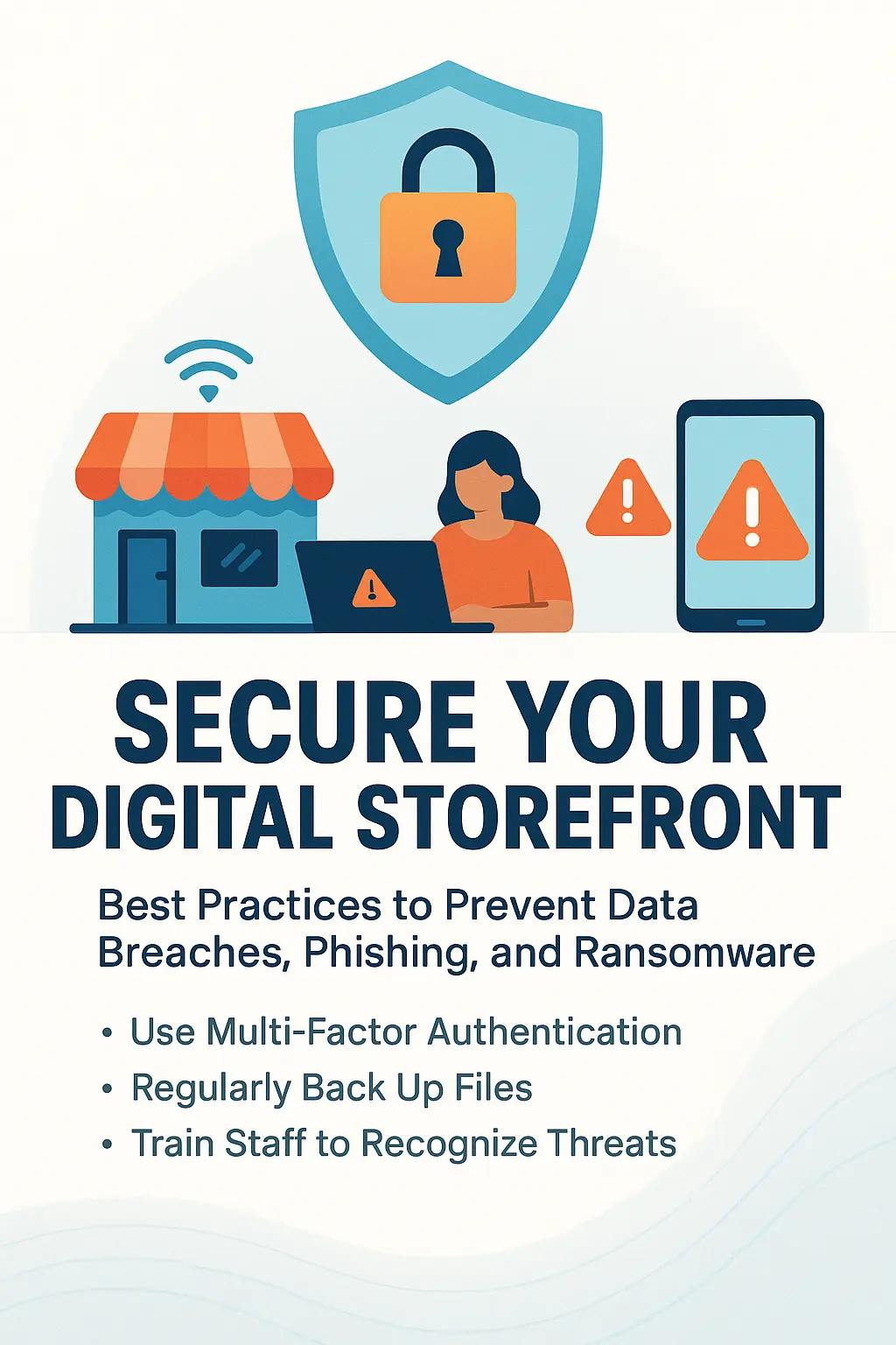 Cybersecurity Informational Poster template with shield icon and tips