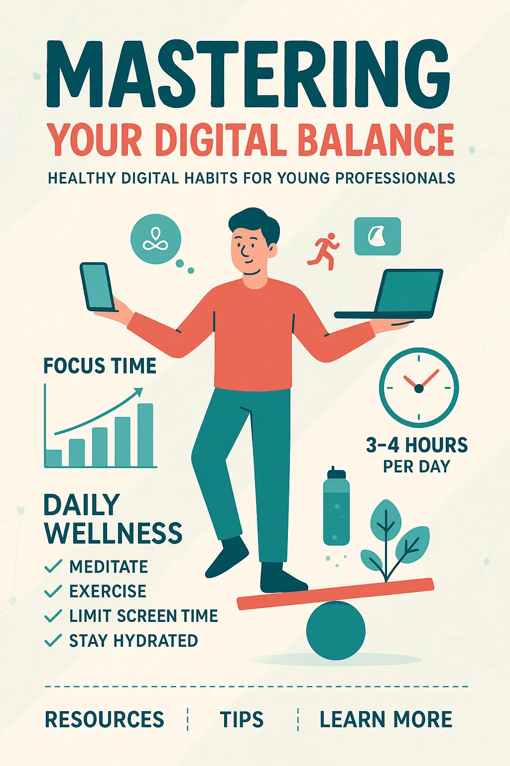 Informational Poster template promoting digital wellness balance