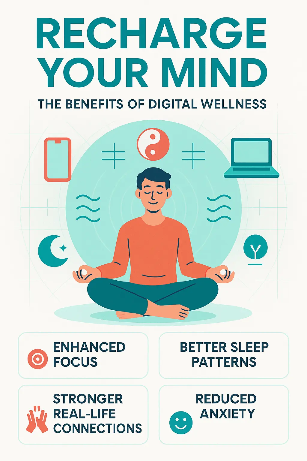 Informational Poster template promoting digital wellness benefits