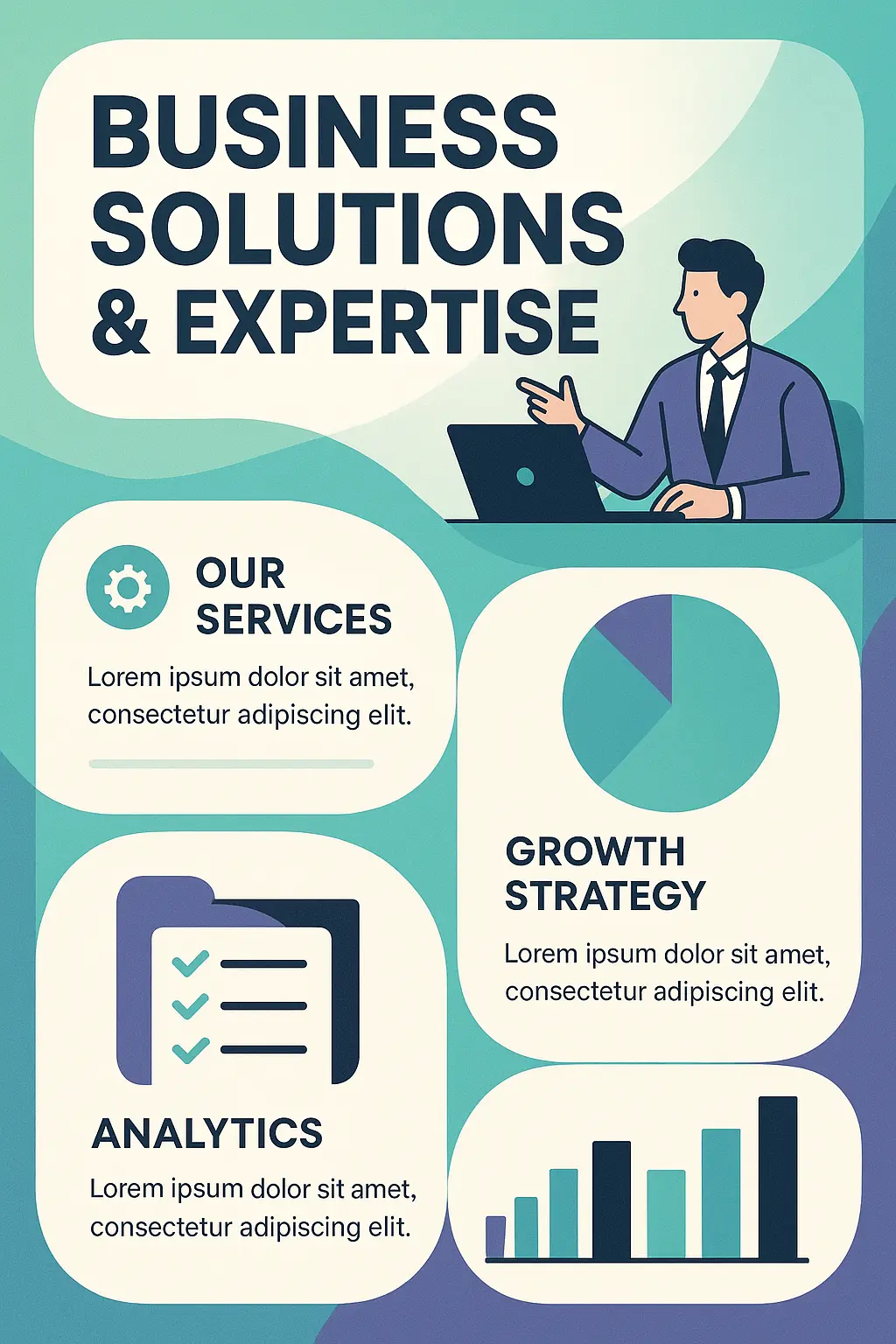 Informational Poster template featuring business solutions and modern design.