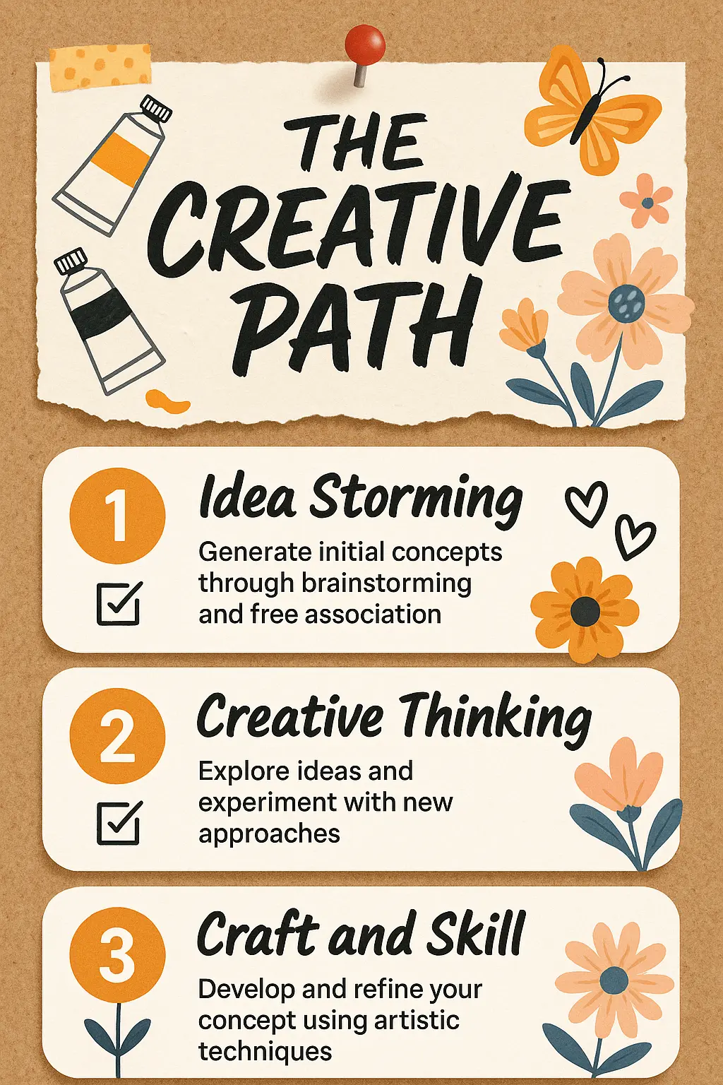 Creative process Informational Poster template with illustrations and paper textures