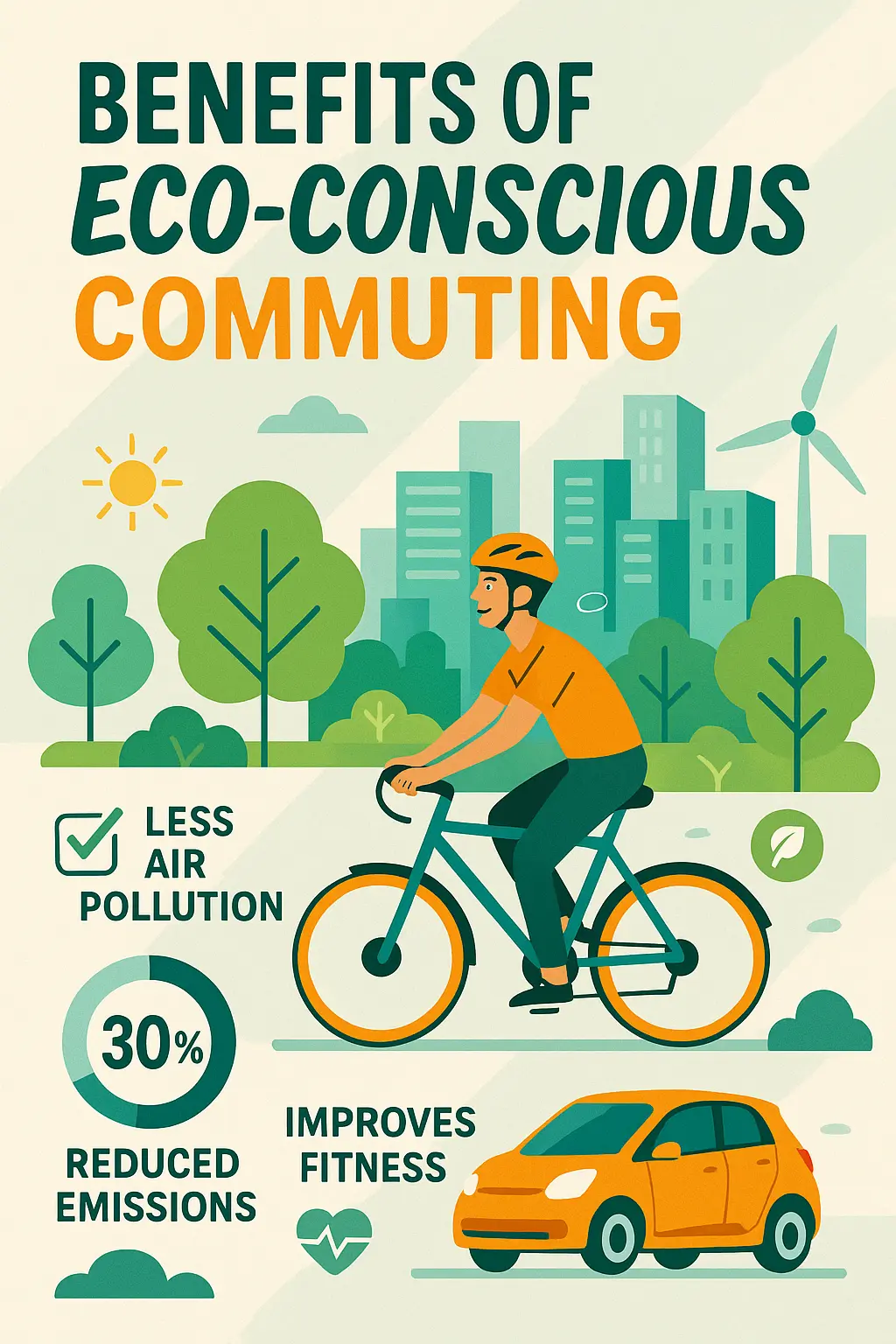 Eco commuting Informational Poster template with cyclist and infographic