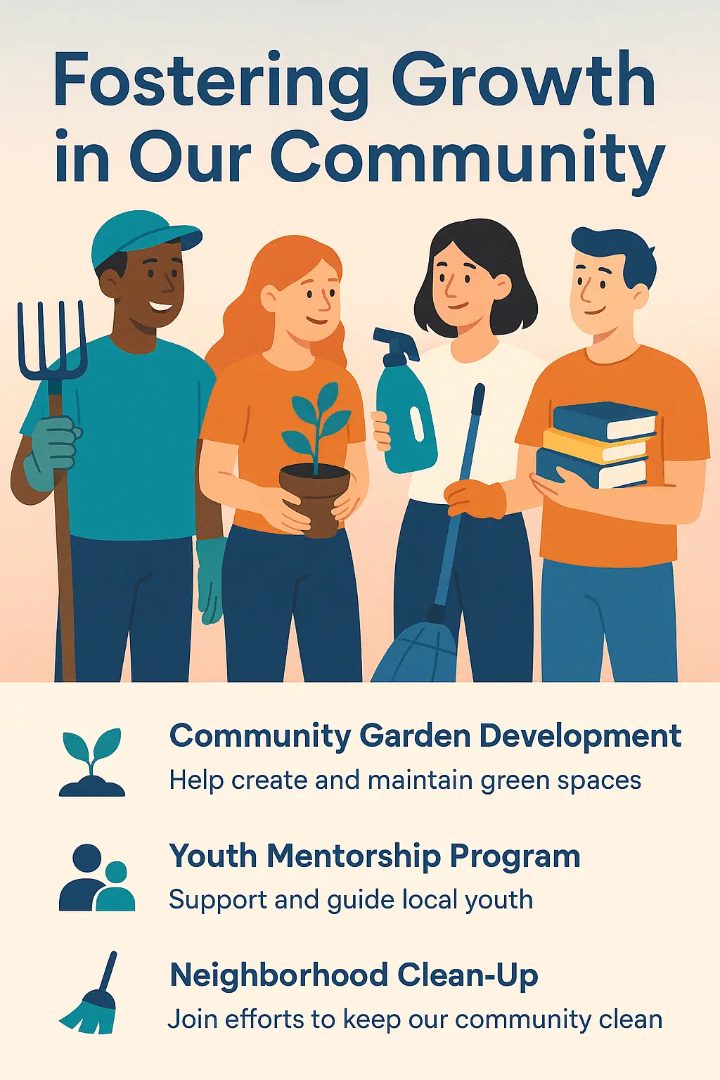 Informational Poster template showcasing volunteer community programs