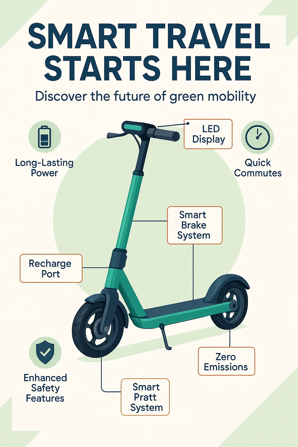 Sustainable commuting Informational Poster template with electric scooter graphic