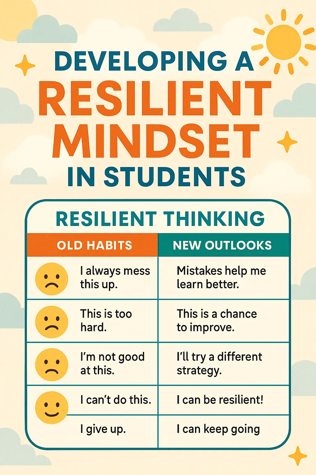 Resilient mindset Informational Poster template with comparison chart