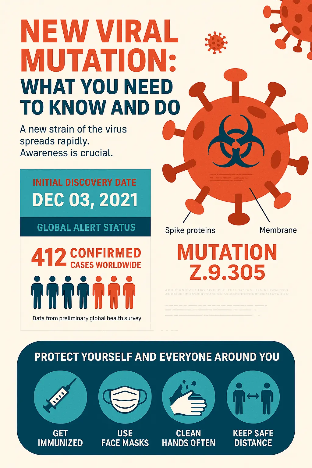 Lab Safety Poster template explaining virus mutation safety steps