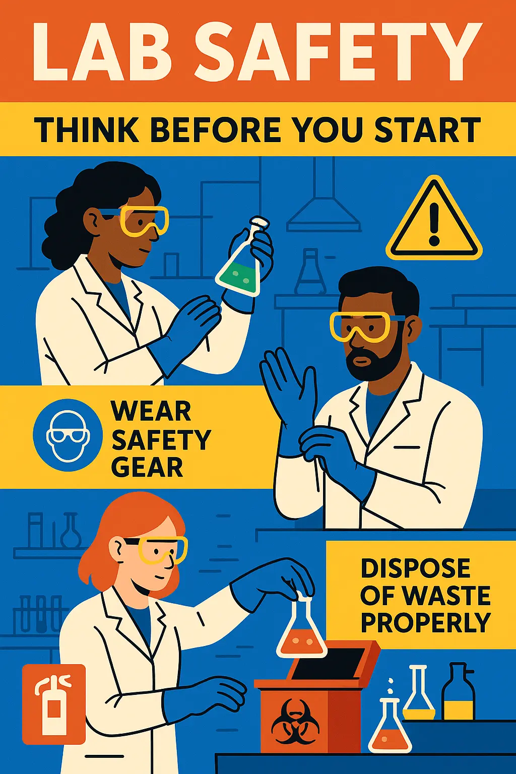 Lab Safety Poster template emphasizing protective gear and safe practices