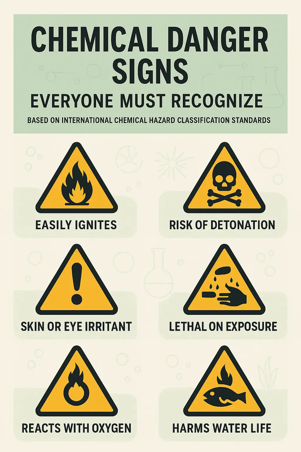 Lab Safety Poster template with illustrated chemical hazard icons