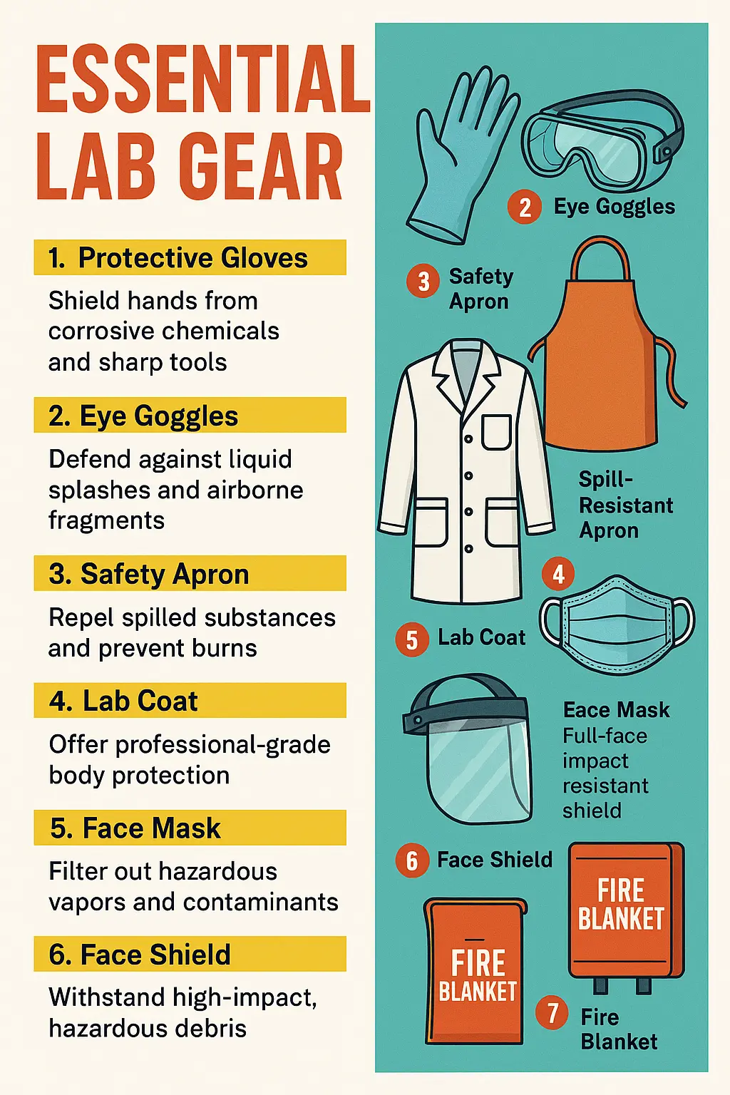 Lab Safety Poster template showing illustrated PPE gear with labels