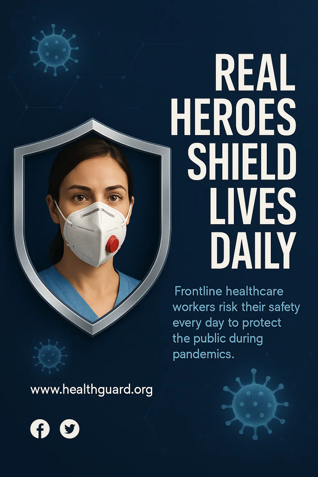 Lab Safety Poster template showing masked worker in shield frame