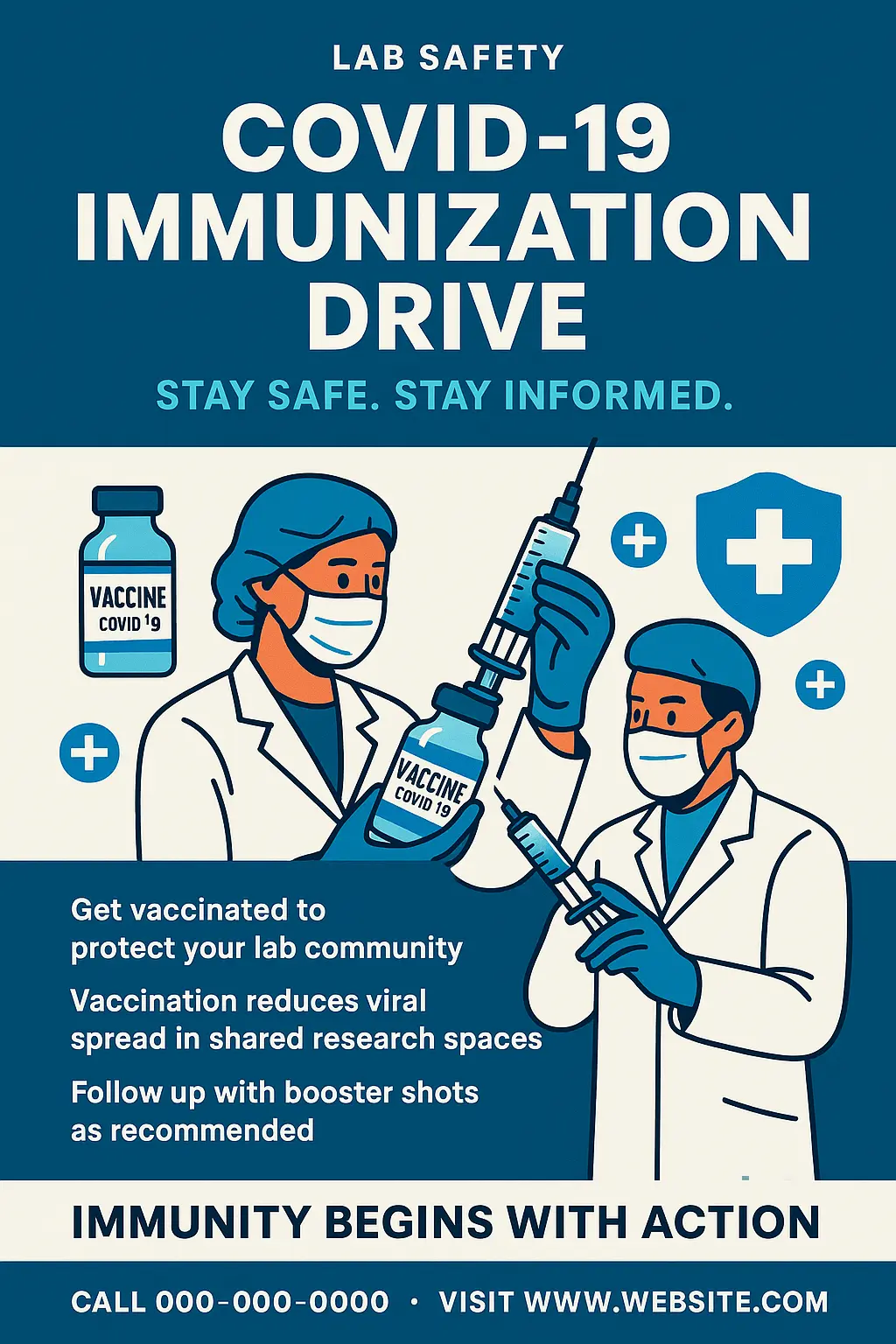 Lab Safety Poster template showing COVID-19 vaccination procedure