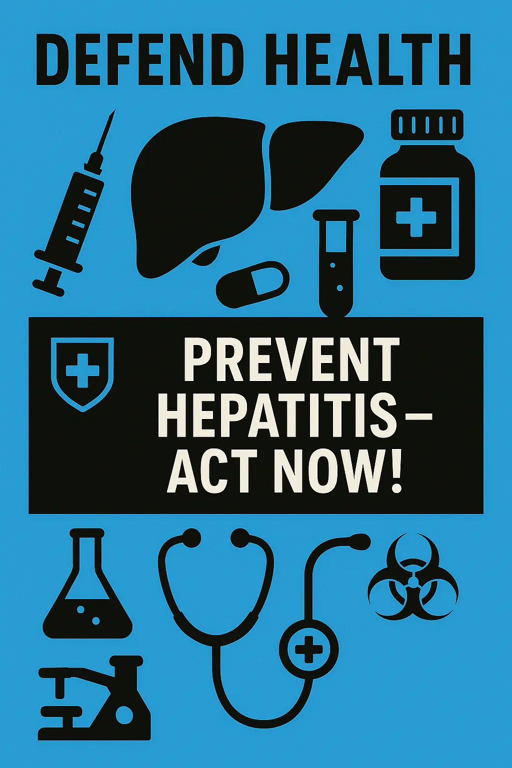 Lab Safety Poster template emphasizing hepatitis prevention with bold icons and text.