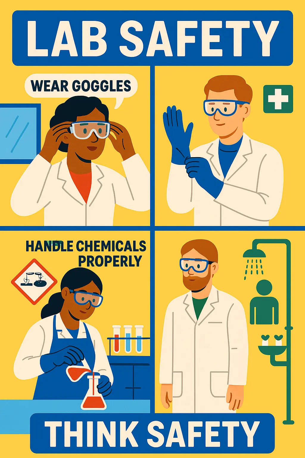 Lab Safety Poster template with bold illustrations and clear guidelines
