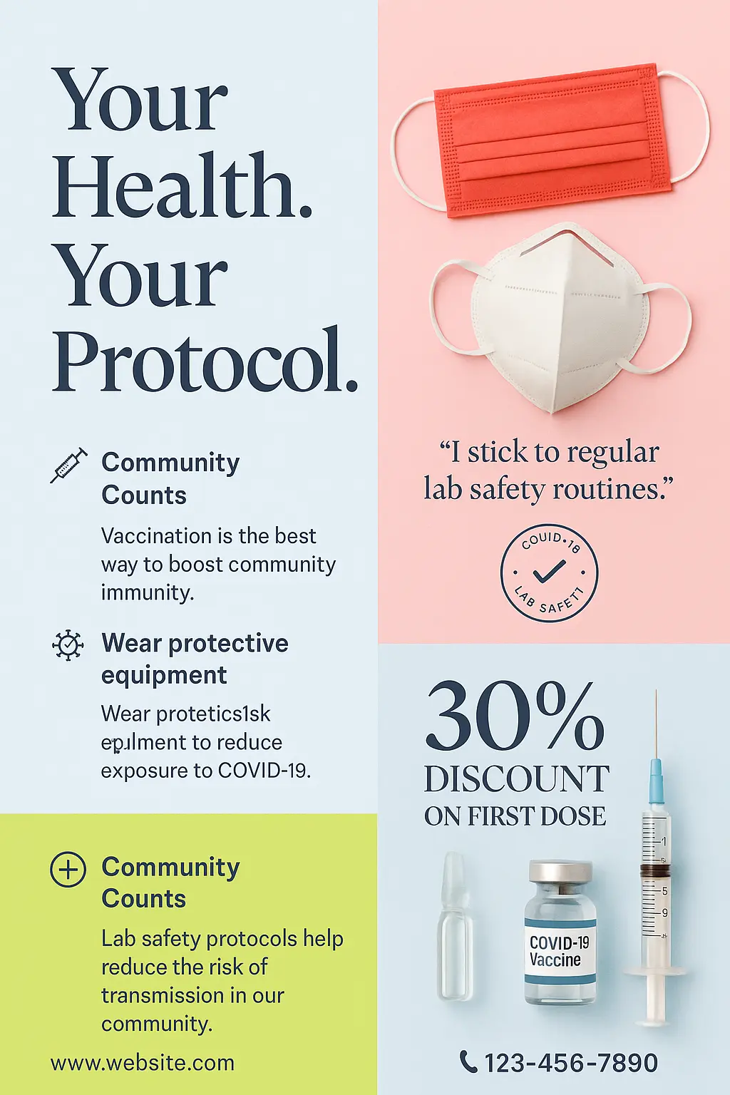 Lab Safety Poster template promoting COVID-19 vaccine and mask use