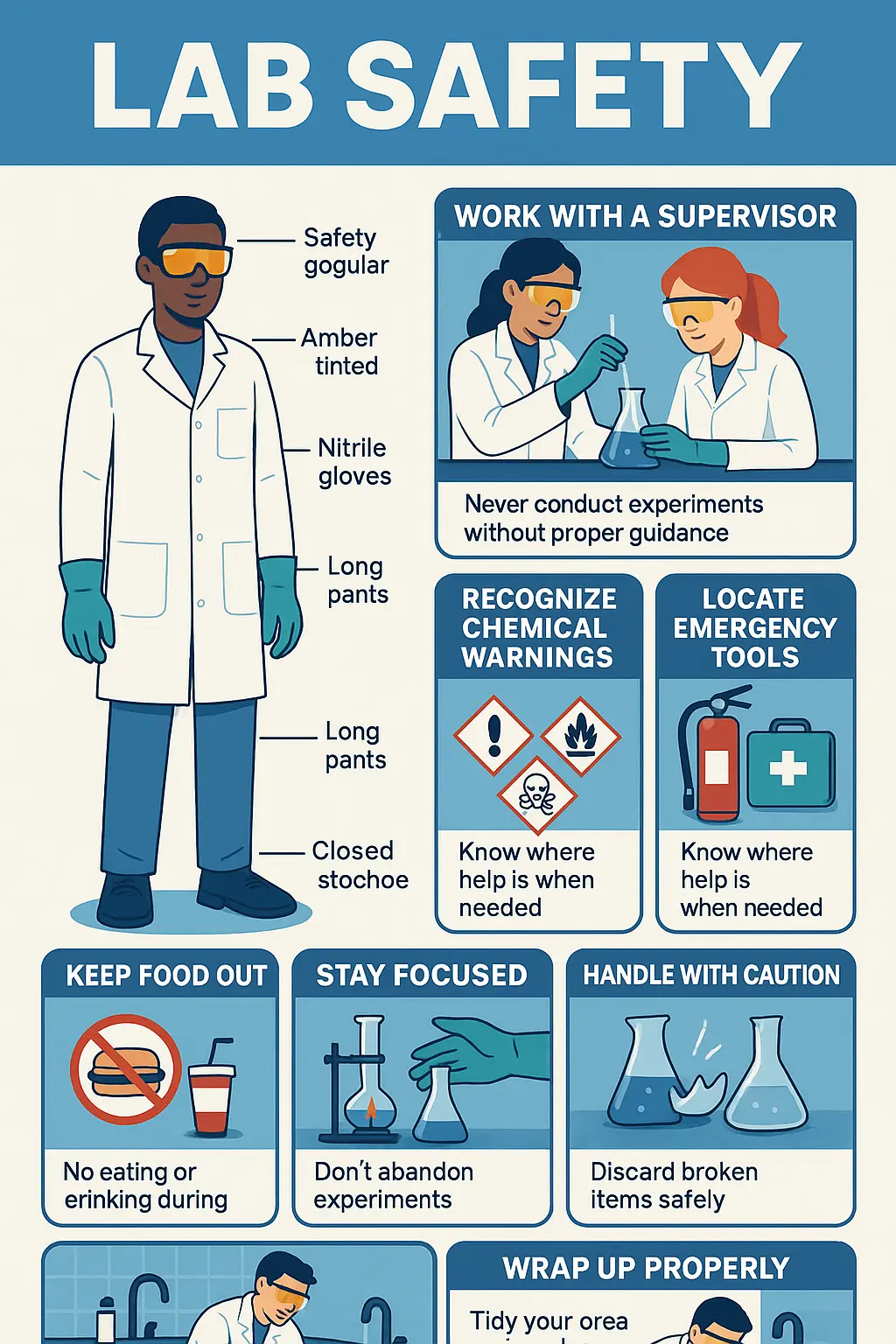 Bold Lab Safety Poster template with illustrated lab rules