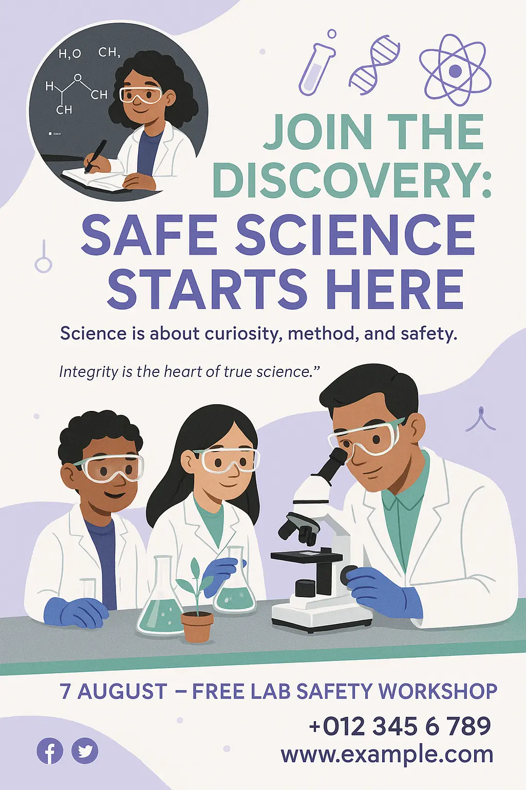 Colorful Lab Safety Poster template with kids in lab gear