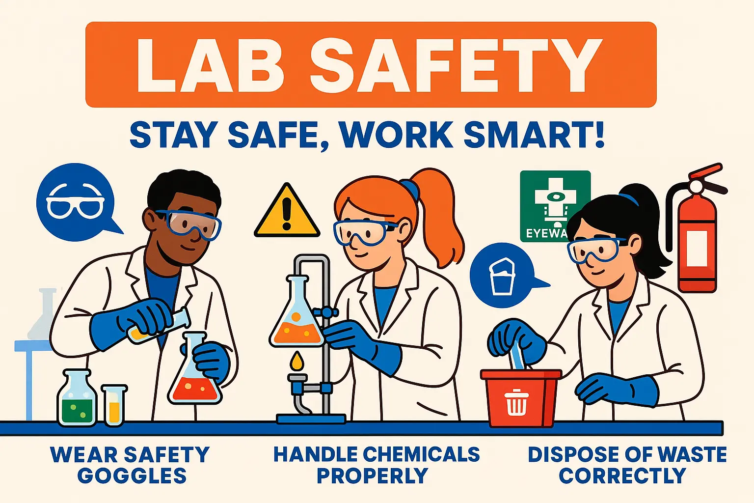 Lab Safety Poster template showing illustrated PPE gear with labels