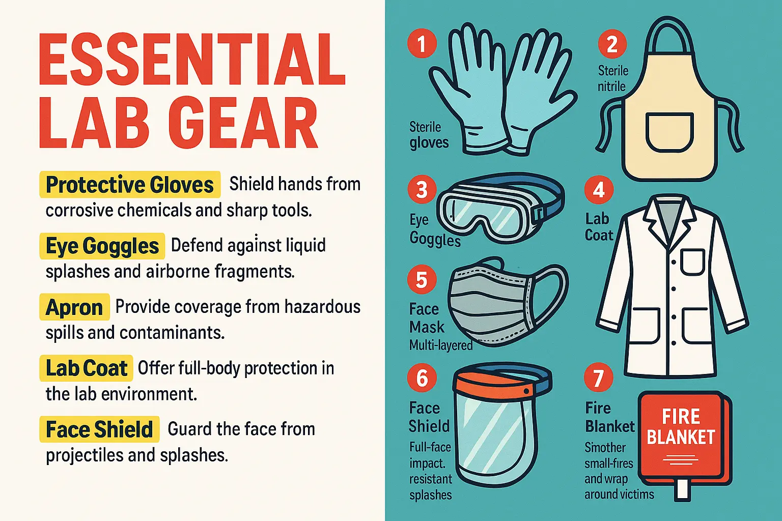 Lab Safety Poster template with medical worker and science icons