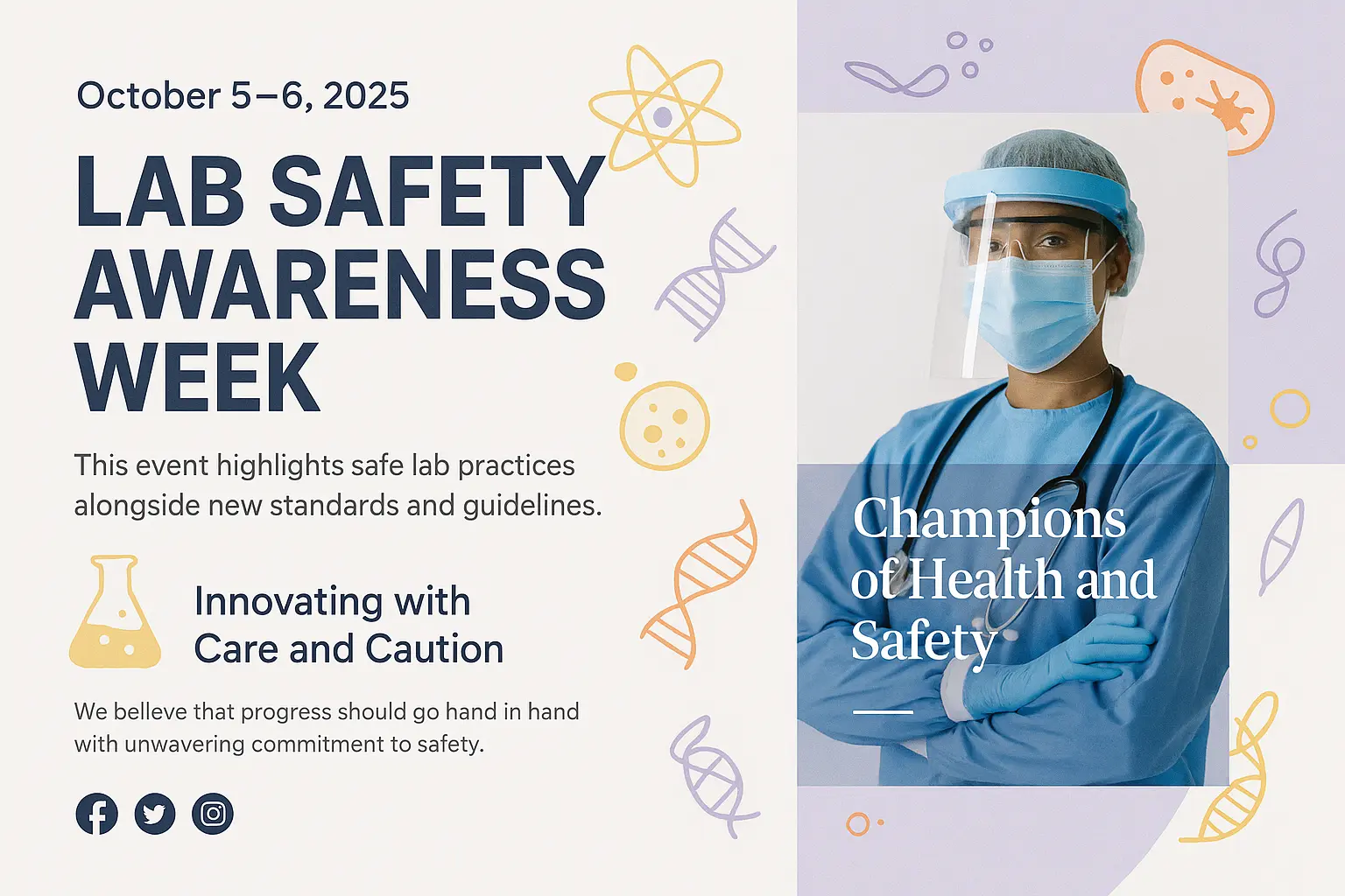 Lab Safety Poster template showing electrical hazard precautions with diverse professionals.