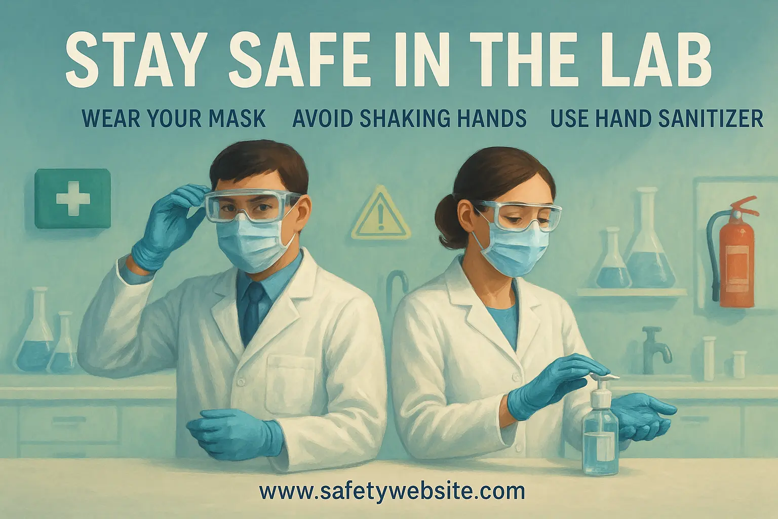 Lab Safety Poster template with diverse students demonstrating safe lab practices