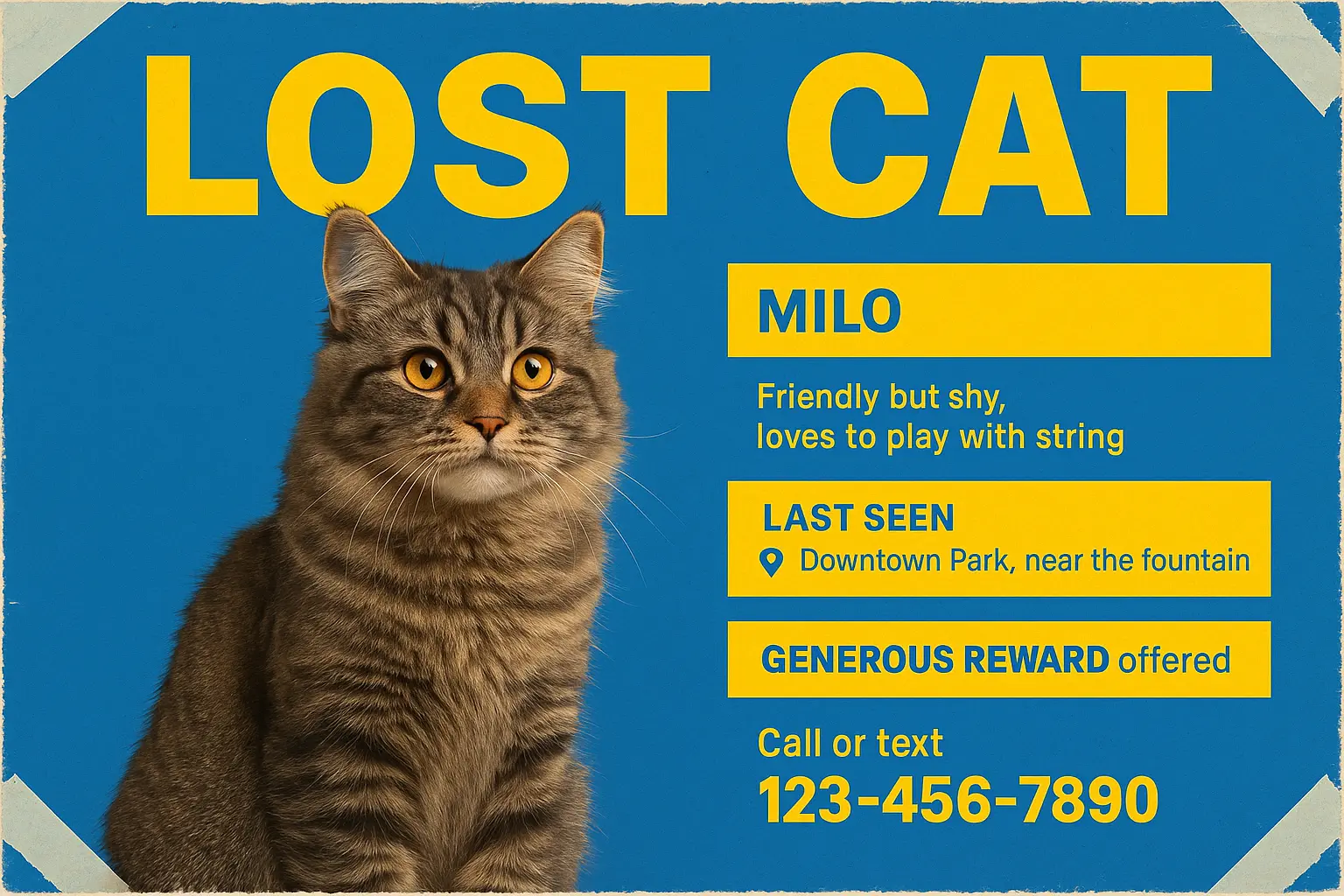 Lost Cat Poster template with red and white layout