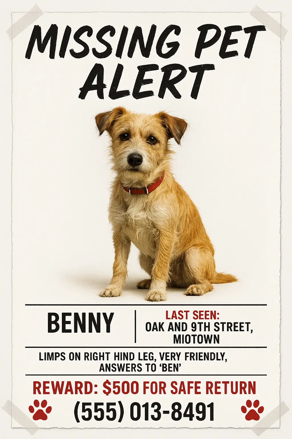 Lost Dog Poster template with scruffy terrier and bold alert text