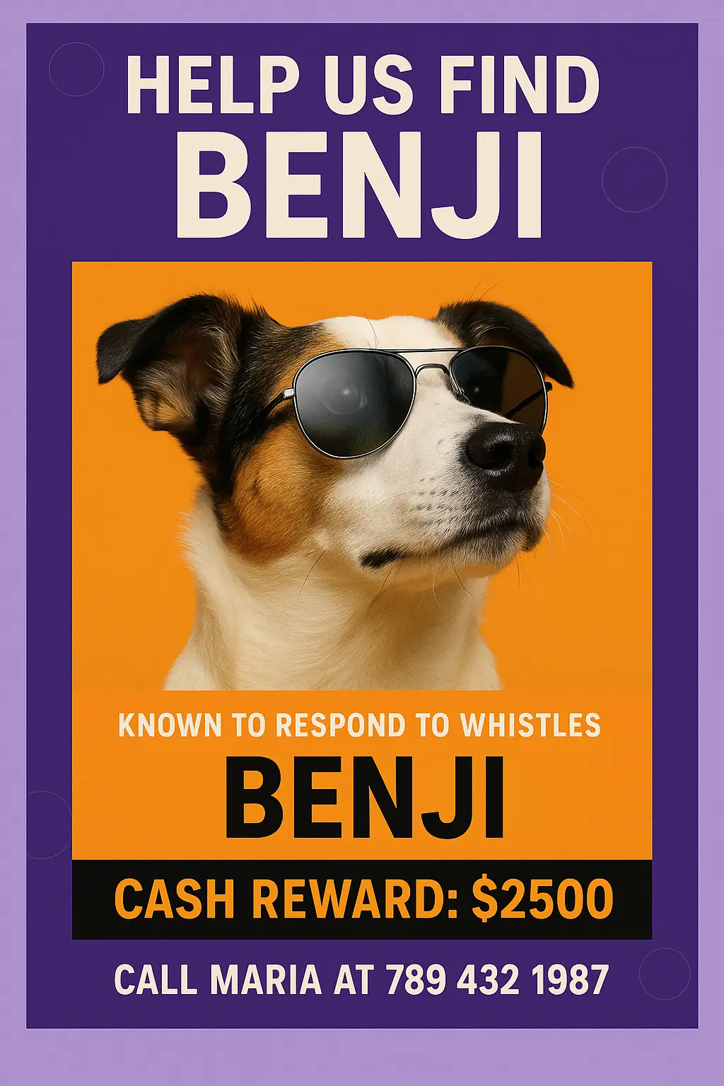 Modern Lost Dog Poster template with colorful design and reward notice