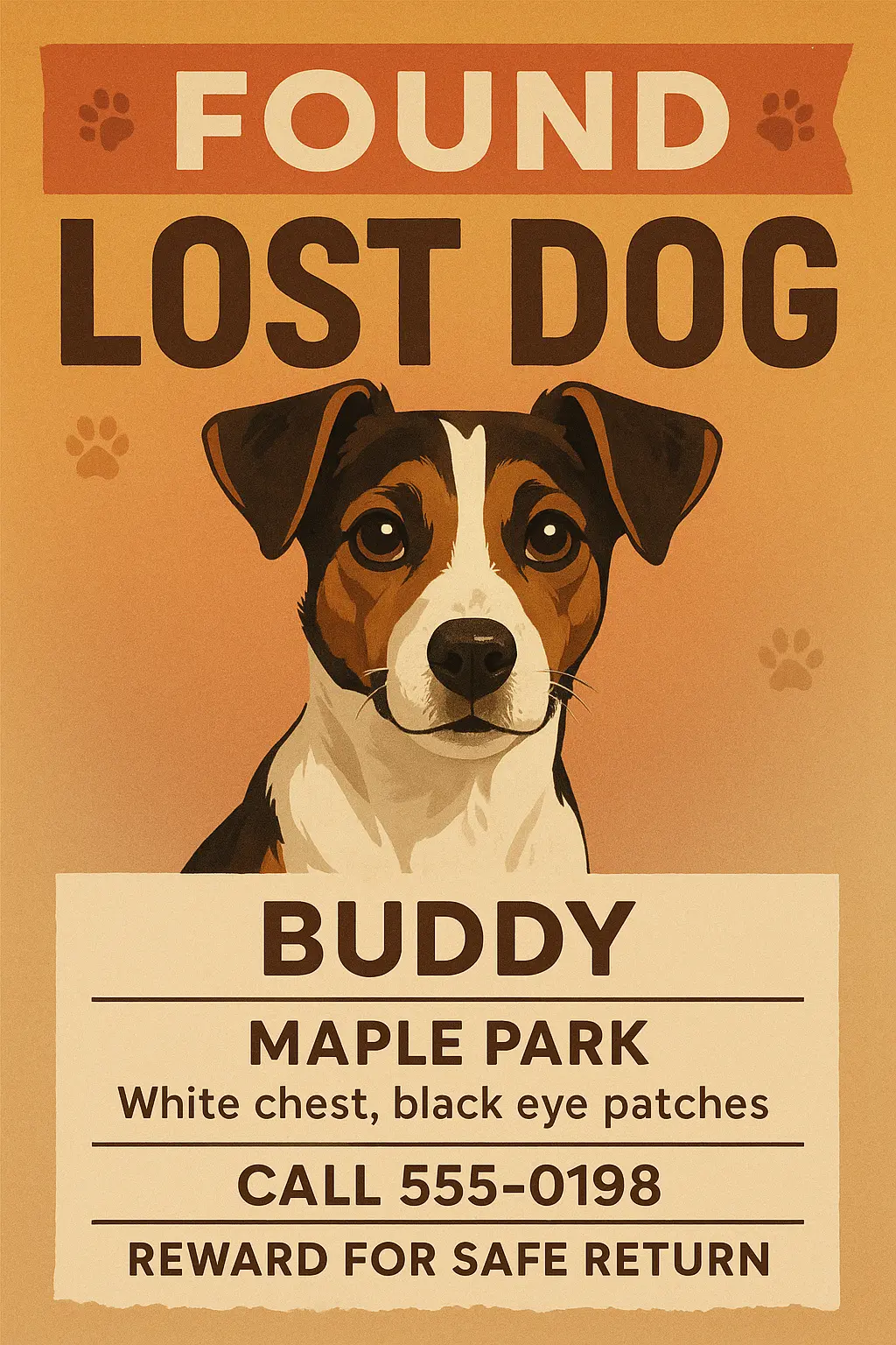 Lost Dog Poster template with Jack Russell Terrier, hopeful expression