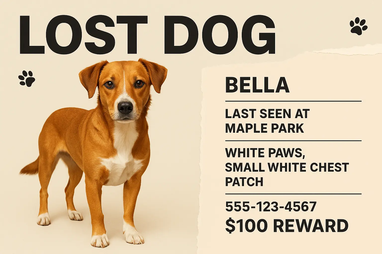 Lost Dog Poster template with found dog alert design