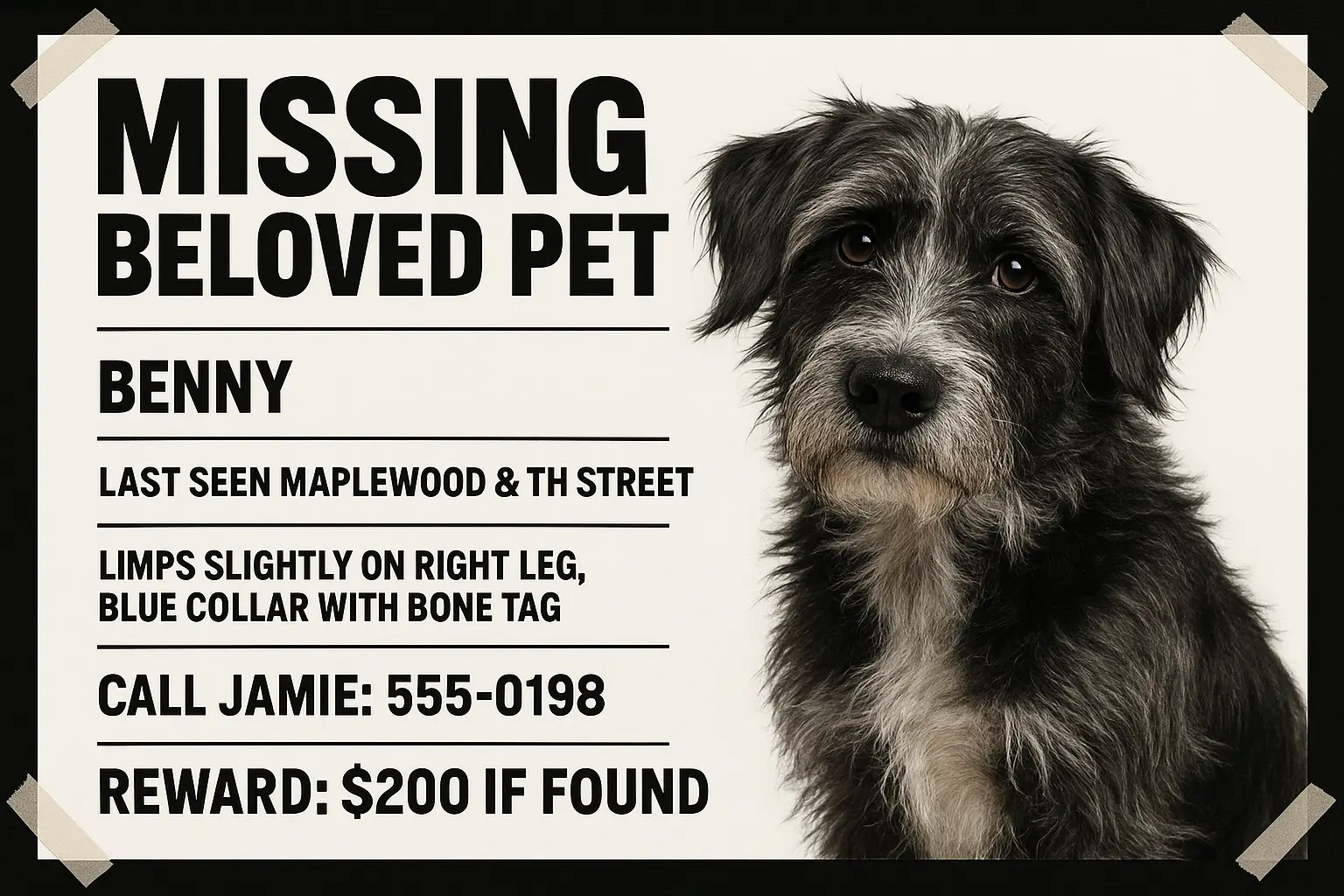 Lost Dog Poster template with beagle photo and $300 reward