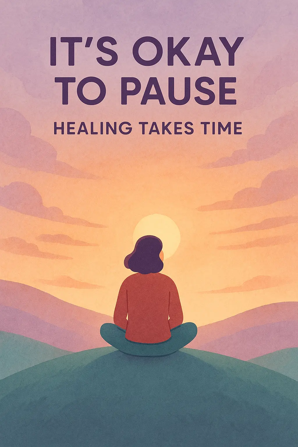 Mental Health Poster template with calm sunset and mindful figure
