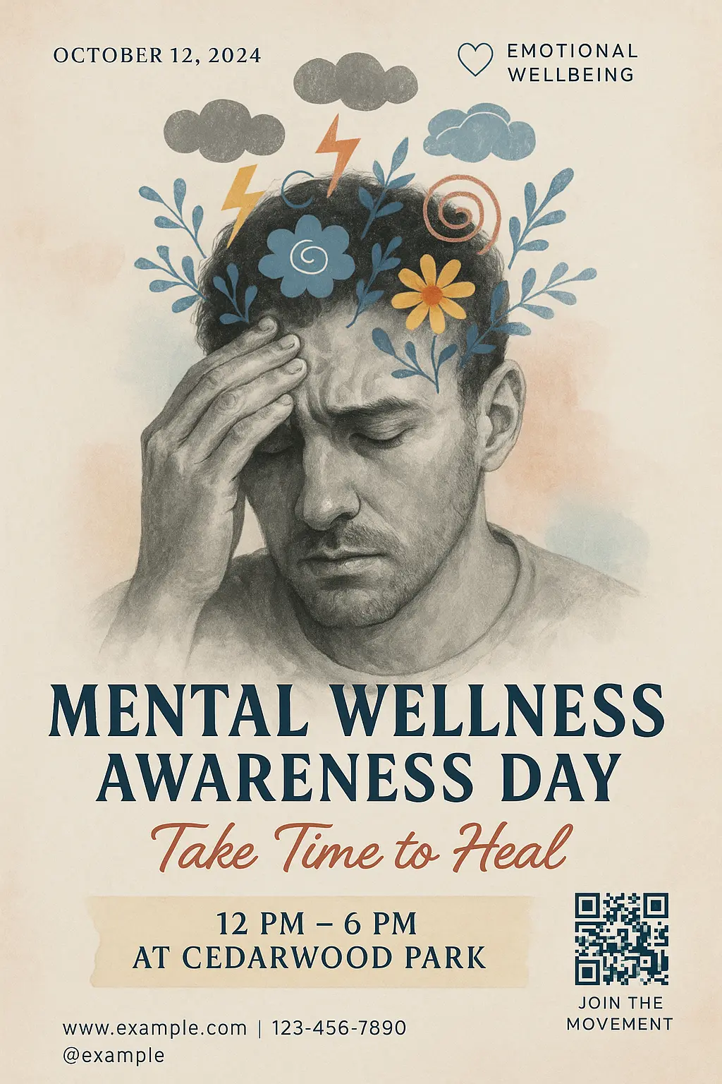 Emotive Mental Health Poster template with digital collage and event info