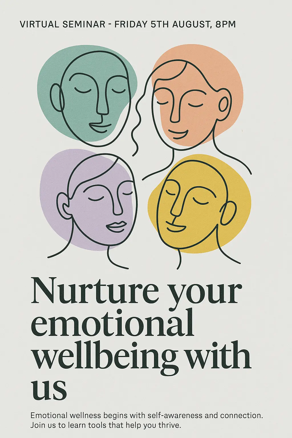 Colorful Mental Health Poster template with abstract faces and caring message