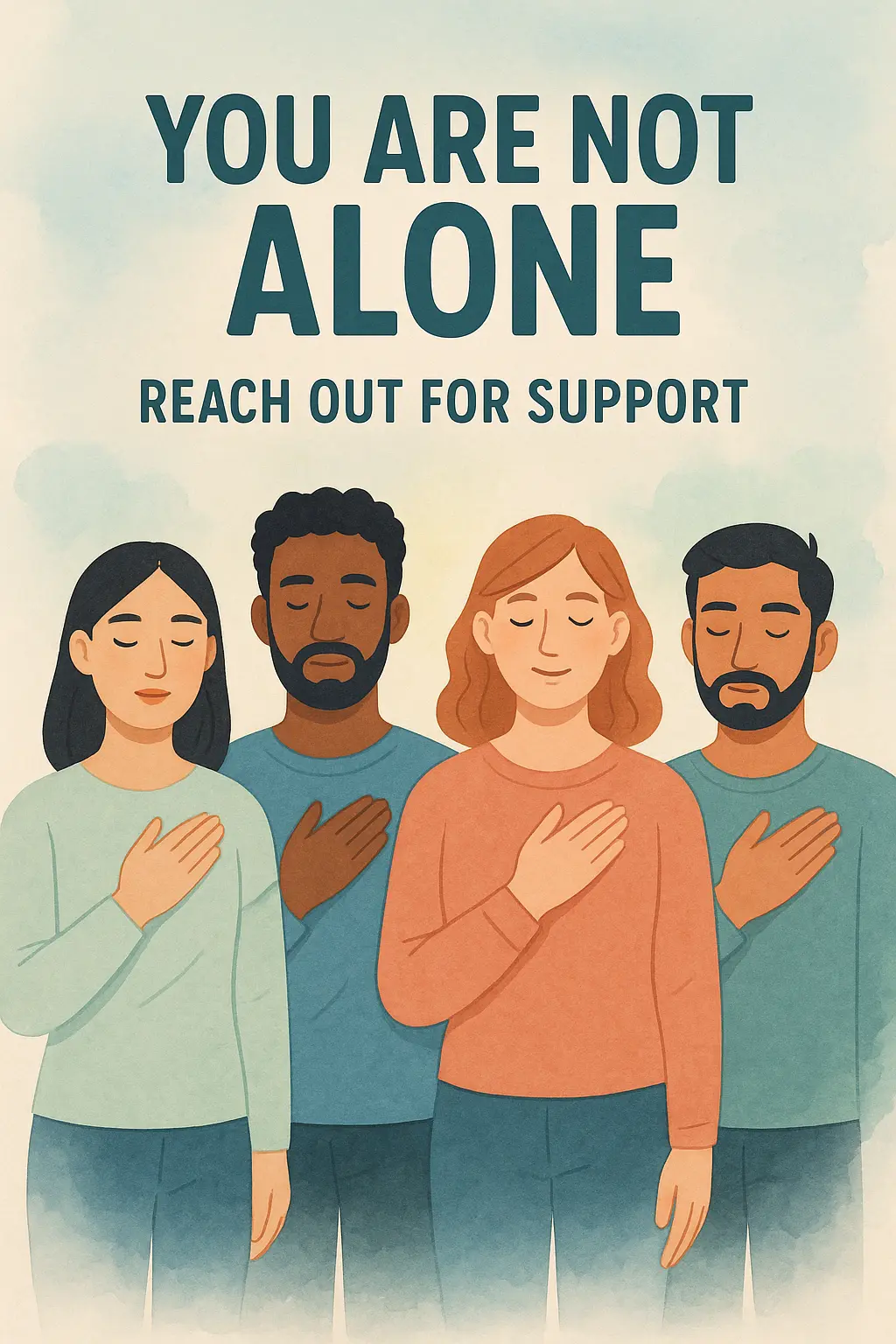 Mental Health Poster template featuring diverse people supporting each other