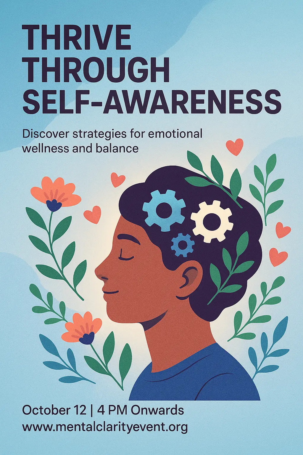 Modern Mental Health Poster template with serene floral design