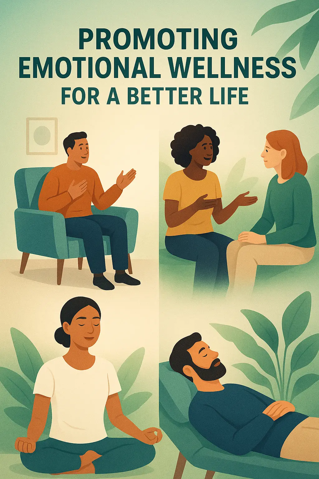 Mental Health Poster template featuring diverse people engaging in self-care practices