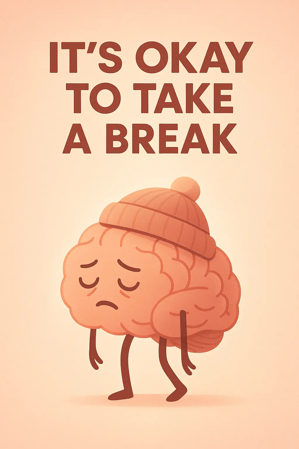Mental Health Poster template featuring a tired brain with a winter hat
