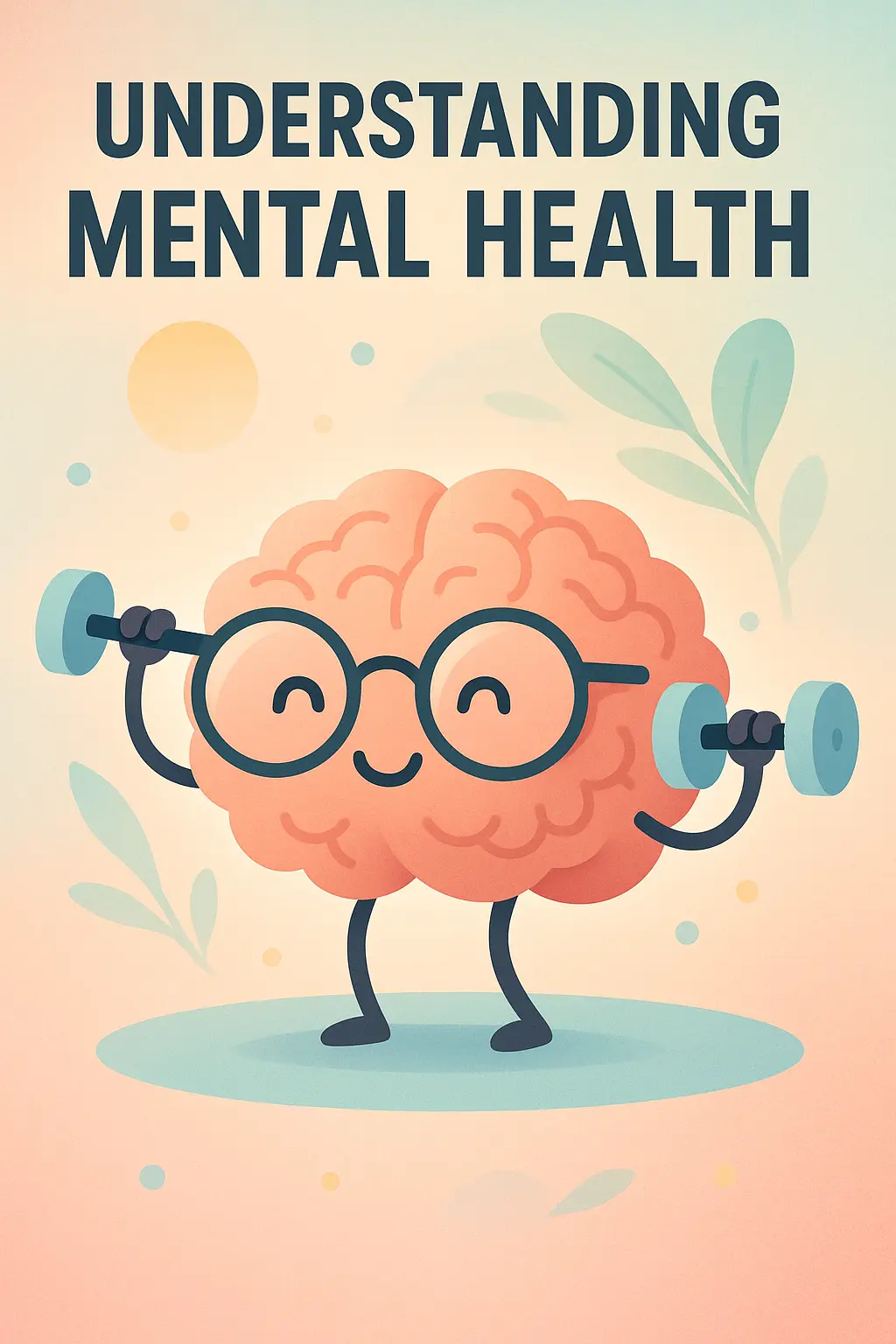 Mental Health Poster template with smiling brain lifting dumbbells