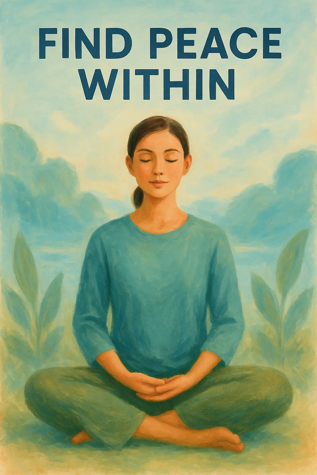 Mental Health Poster template with mindful figure in soothing tones