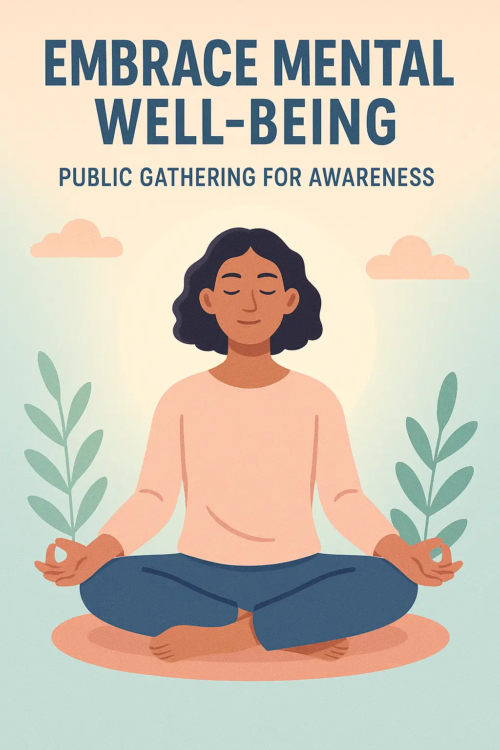 Mental Health Poster template with person practicing mindfulness and soothing colors