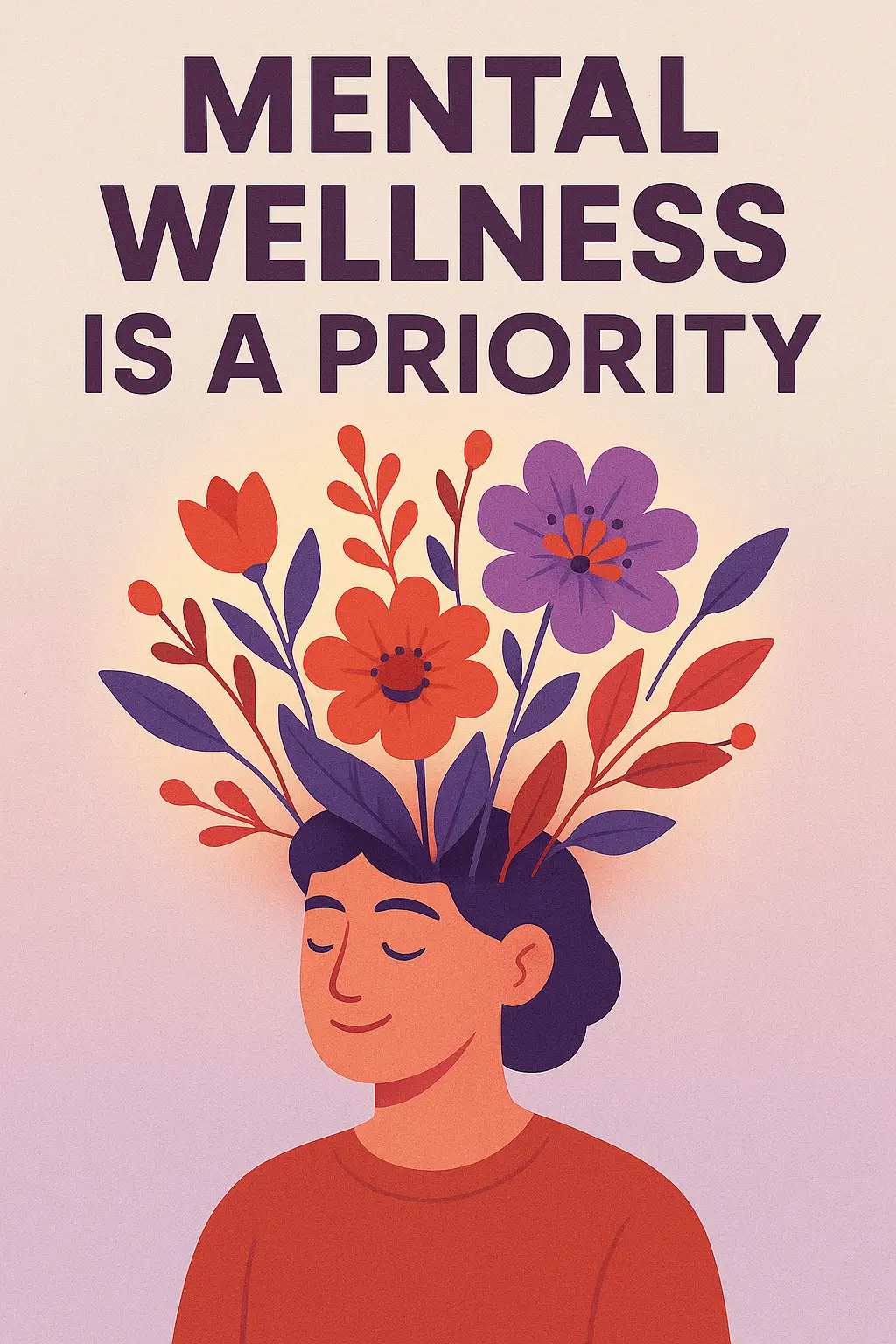 Mental Health Poster template with flowers and affirming text