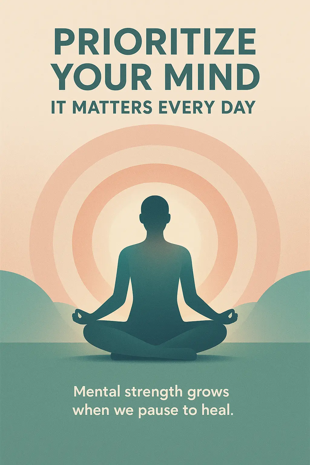 Minimalist Mental Health Poster template with calm figure and radiant circles