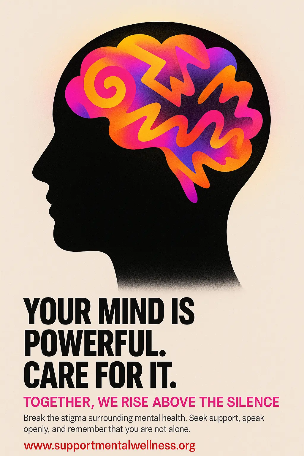 Bold Mental Health Poster template with abstract brain graphic