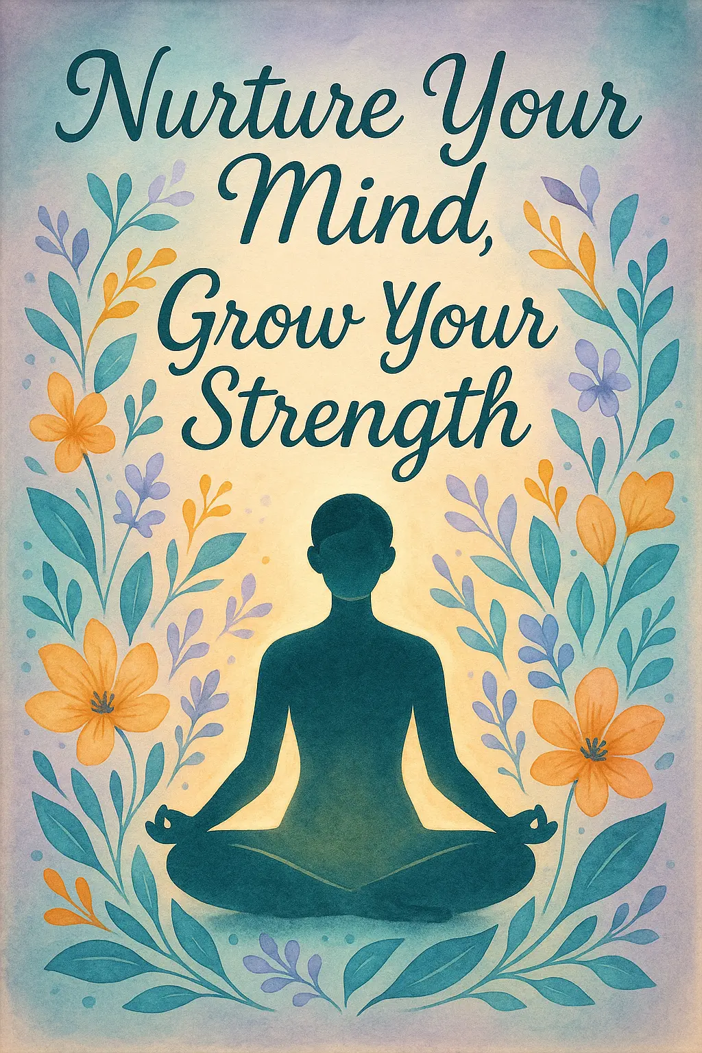 Mental Health Poster template with meditative figure and floral patterns.
