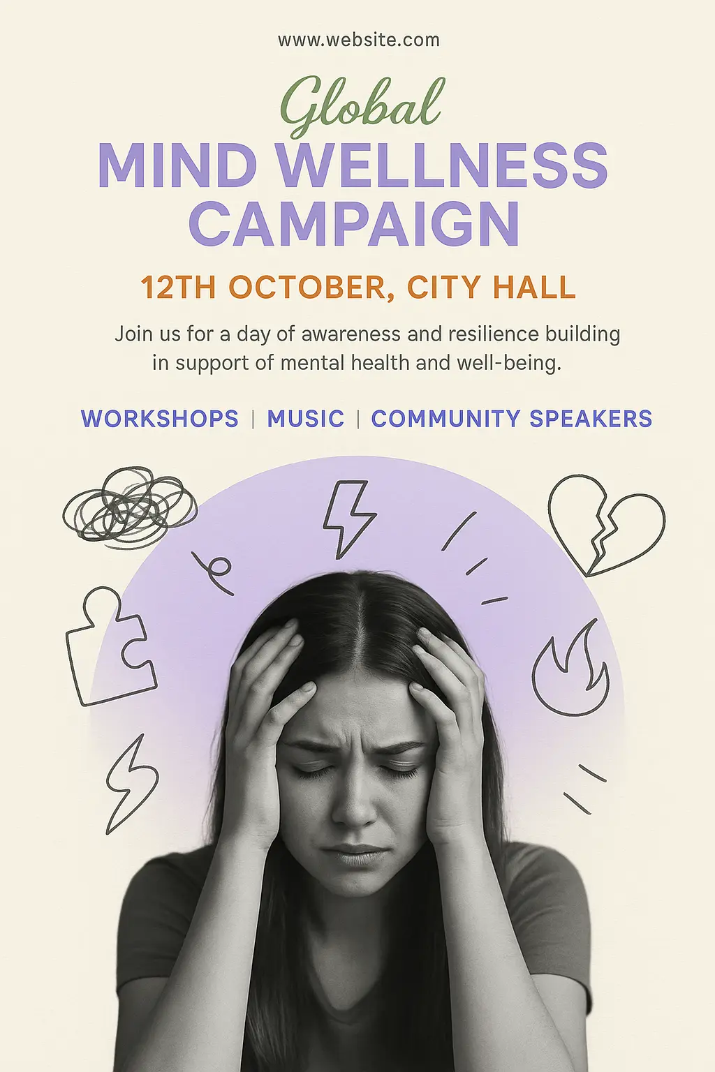 Mental Health Poster template with distressed woman and bold text
