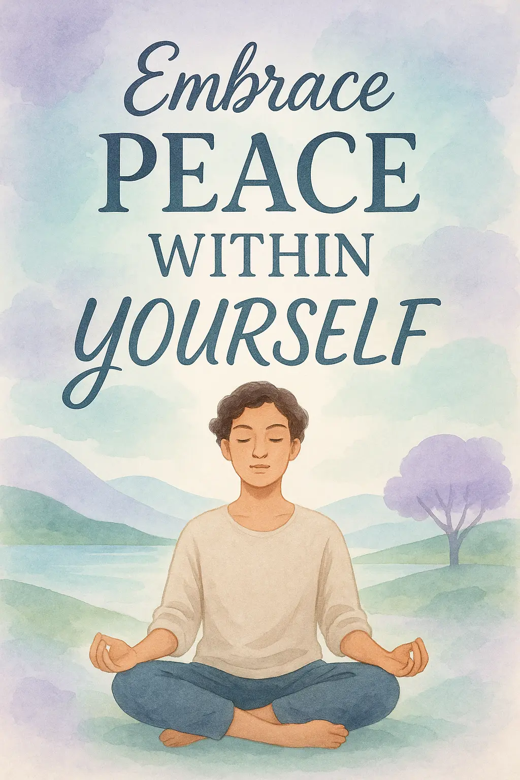 Mental Health Poster template featuring person practicing mindfulness in pastel colors
