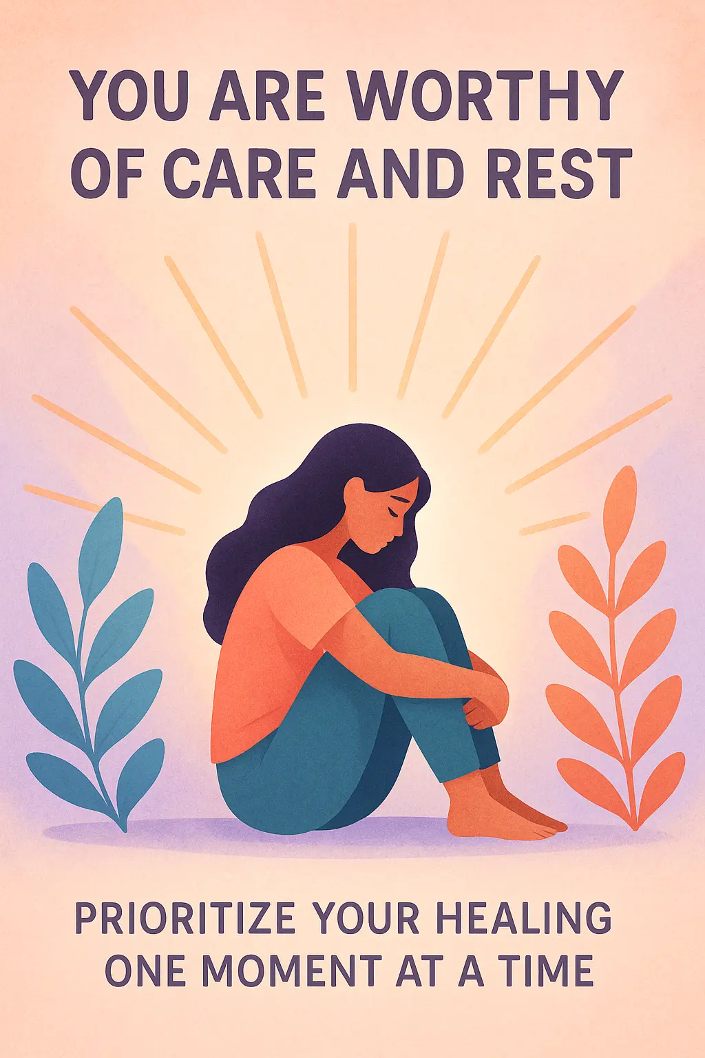 Empowering Mental Health Poster template with woman and calming pastels